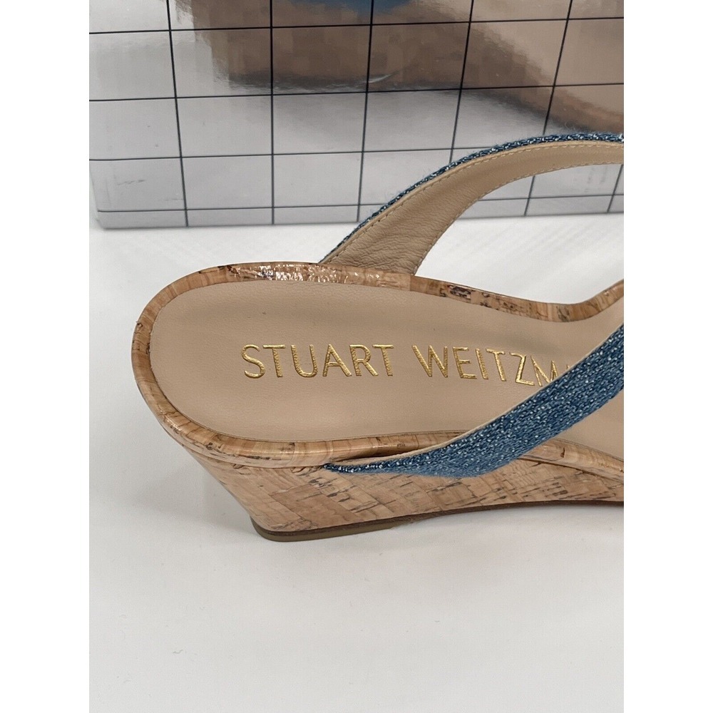Stuart Weitzman Wedge Sandal Square Toe‎ Heel Washed Blue Women's Size 5.5 New - Picture 3 of 12